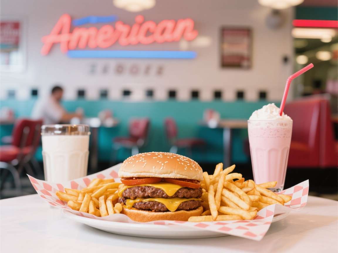 American Diner Burger and fries at American Diner restaurant