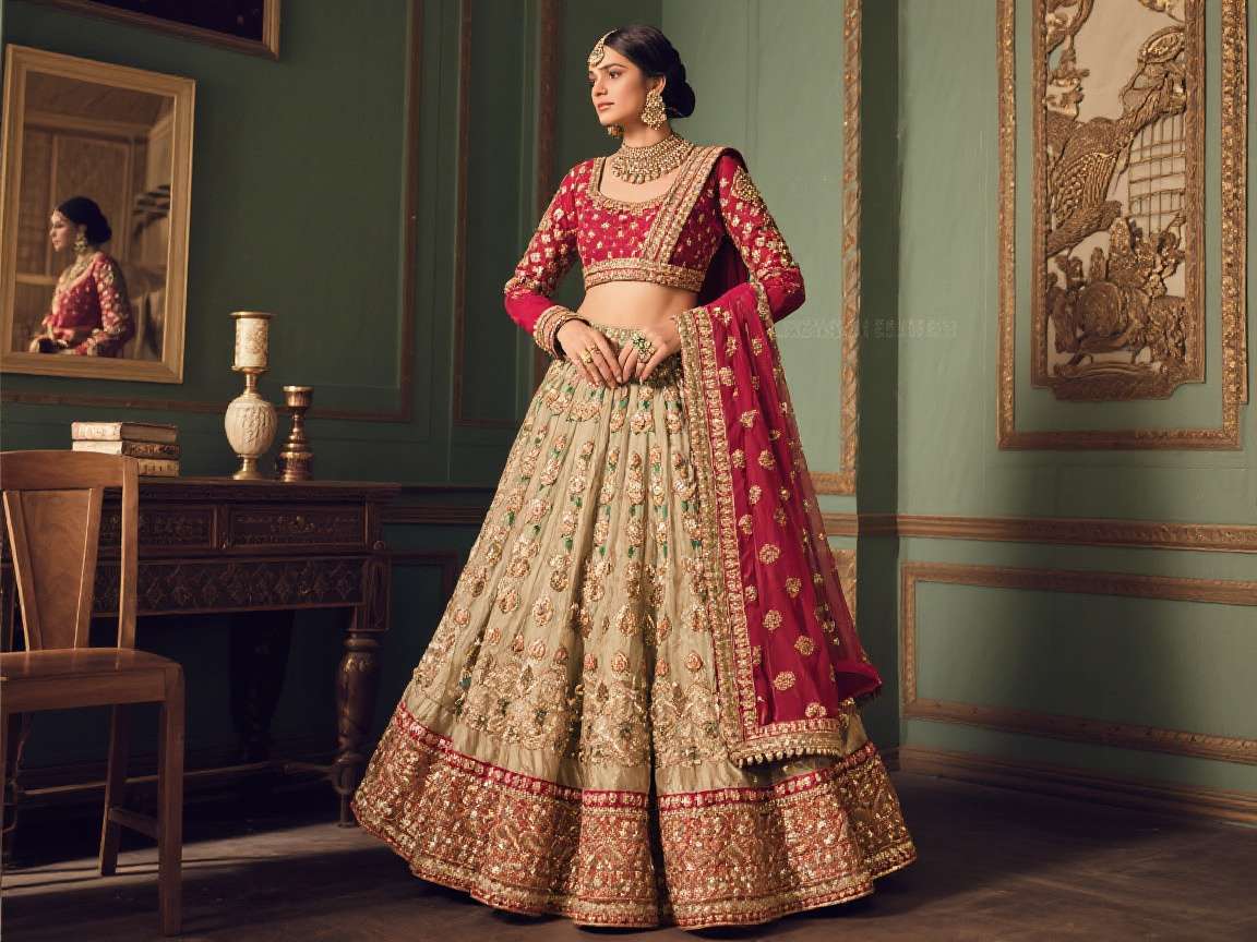 Designer Women's Lehenga Women's designer lehenga in red with gold embroidery
