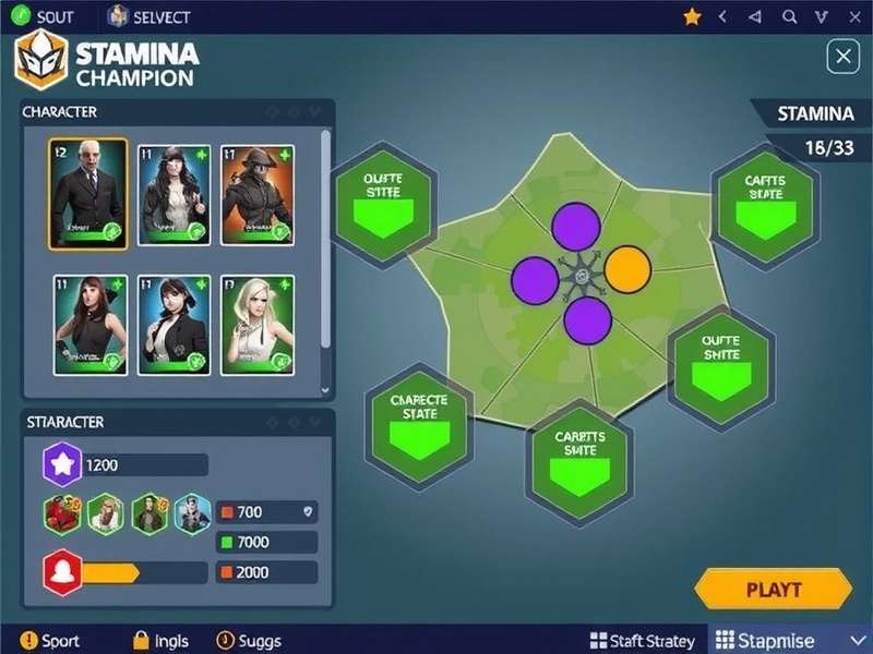Stamina Champion character customization screen with various outfits and abilities