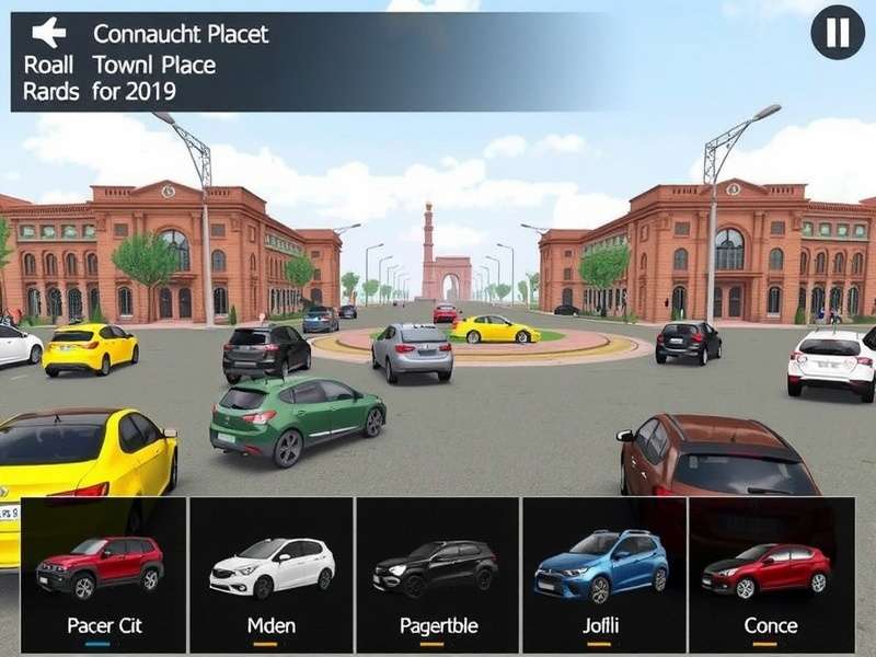 Delhi Driving Ace showing Connaught Place roundabout with diverse traffic