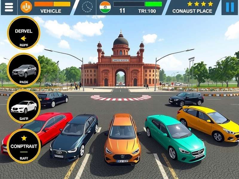 Delhi Driving Ace gameplay showing diverse vehicles on Delhi roads