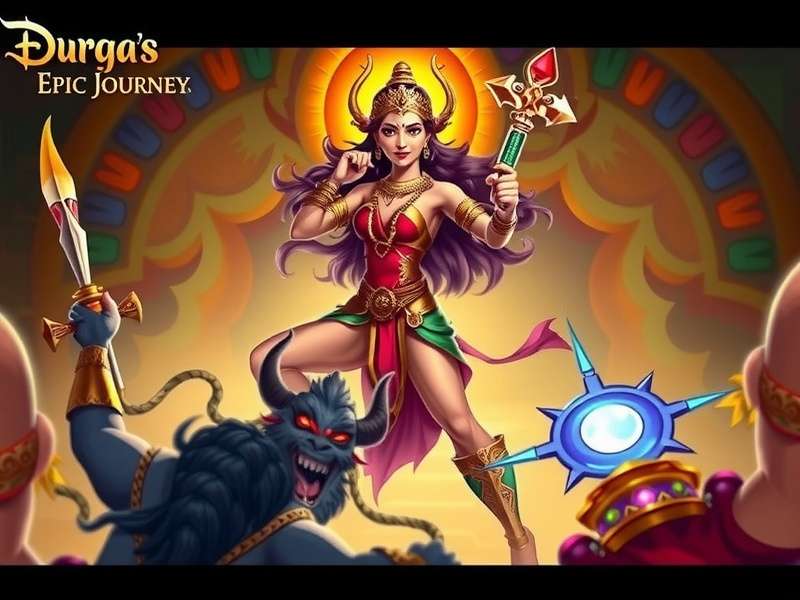Durga S Epic Journey key artwork showing the goddess in battle stance
