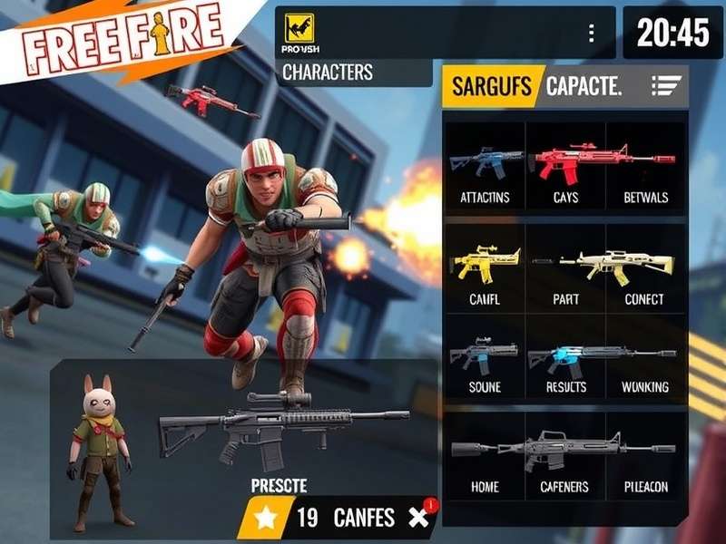 Free Fire Pro Rush character selection screen showing diverse heroes