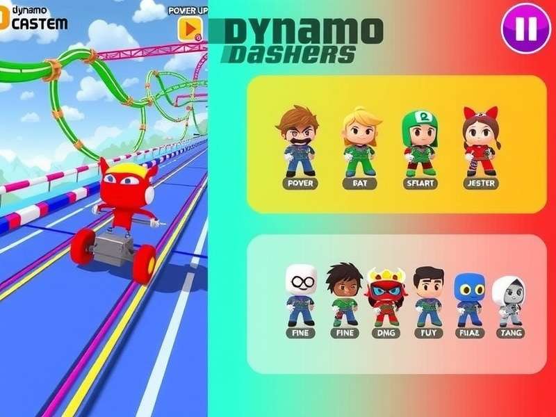 Dynamo Dashers power-ups and character selection screen