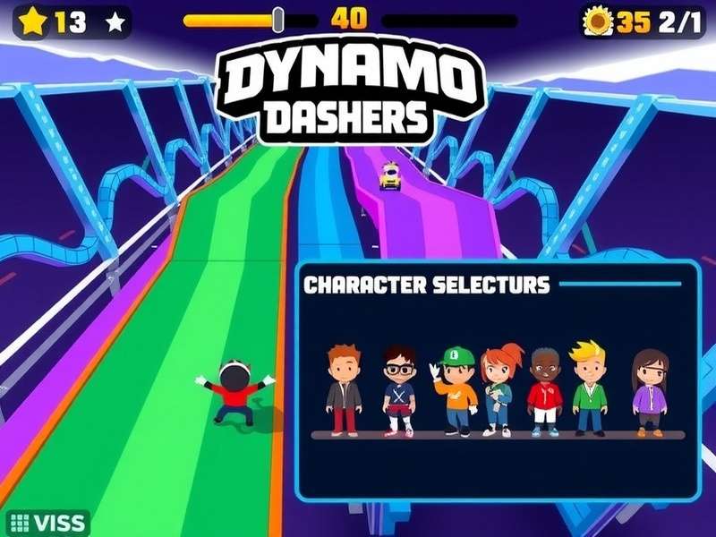 Dynamo Dashers gameplay screenshot showing colorful racing tracks