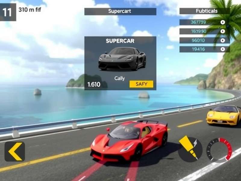 Goa Pass Racing Champ gameplay screenshot showing racing cars on coastal road