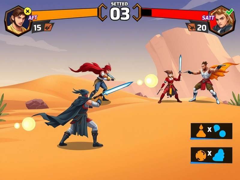 Desert Fury Duelists character selection screen showing diverse warriors
