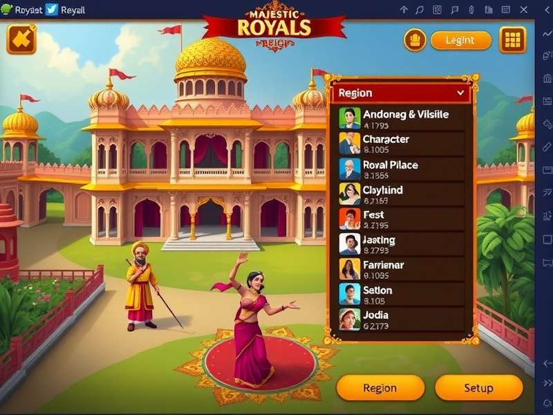 Majestic Royals Reign character selection and region setup screen