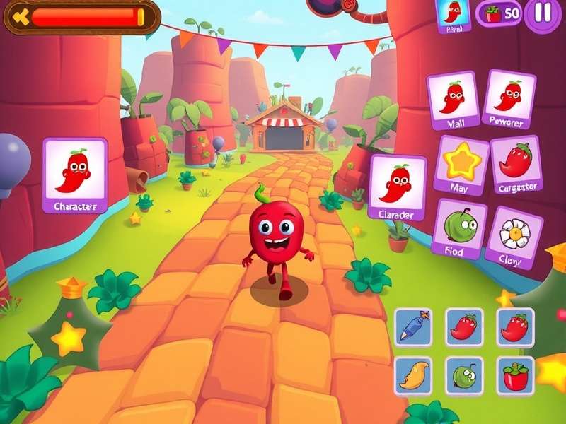 Fiery Chilli Run power-up collection screen showing various game items