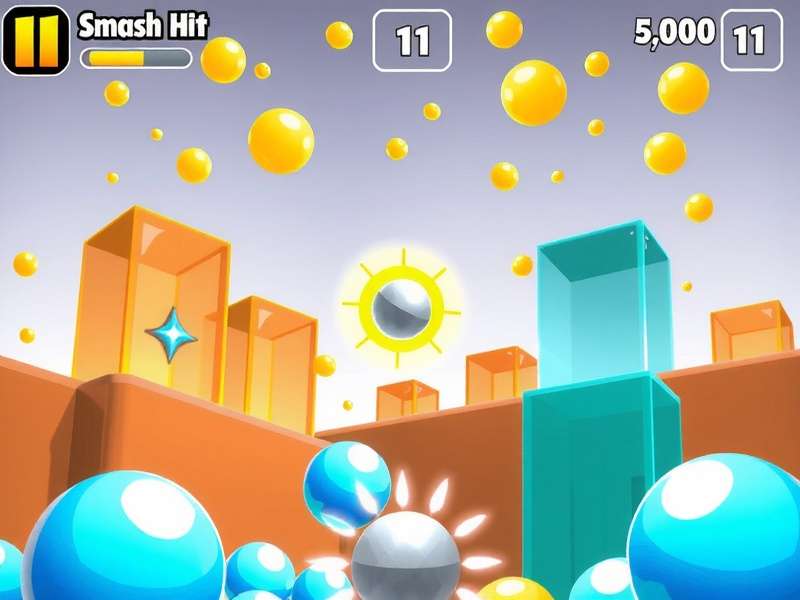 Smash Hit gameplay showing glass obstacles and metal balls