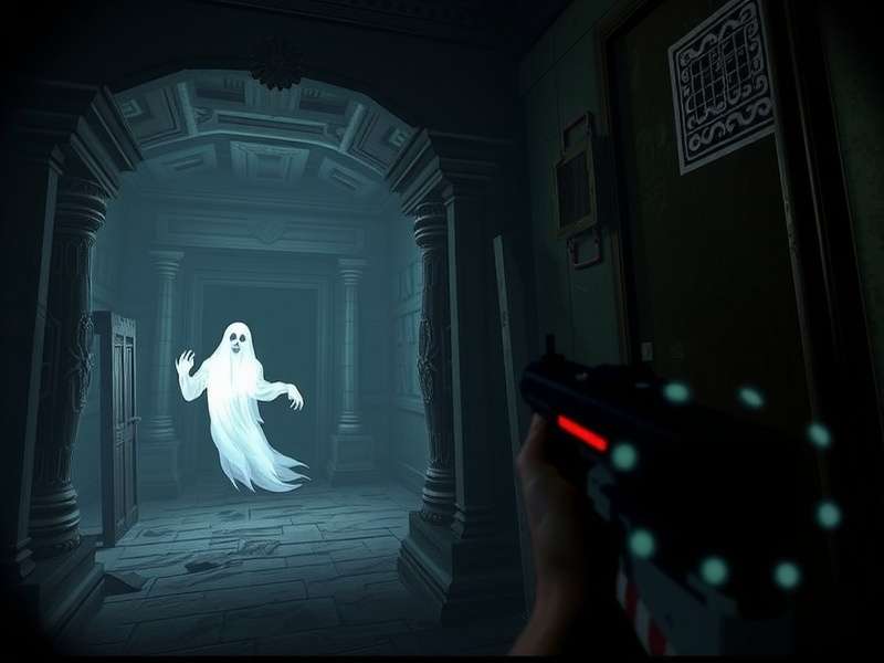 Creepy Corner Cry gameplay screenshot showing dark corridor with ghostly figure