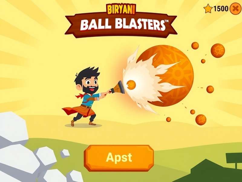Biryani Ball Blasters gameplay screenshot showing character throwing biryani balls