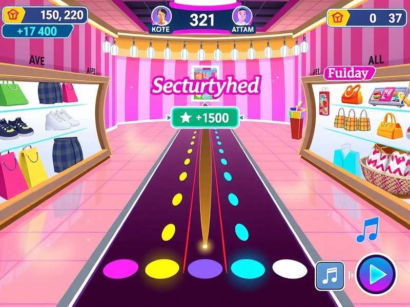 Music rhythm gameplay in Shopping Sovereign Music Mania with colorful notes and shopping themes