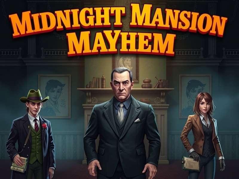Midnight Mansion Mayhem game screenshot showing mysterious mansion interior