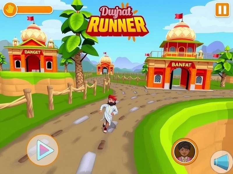 Dashing Gujarat Runner level design showing colorful obstacles and power-ups