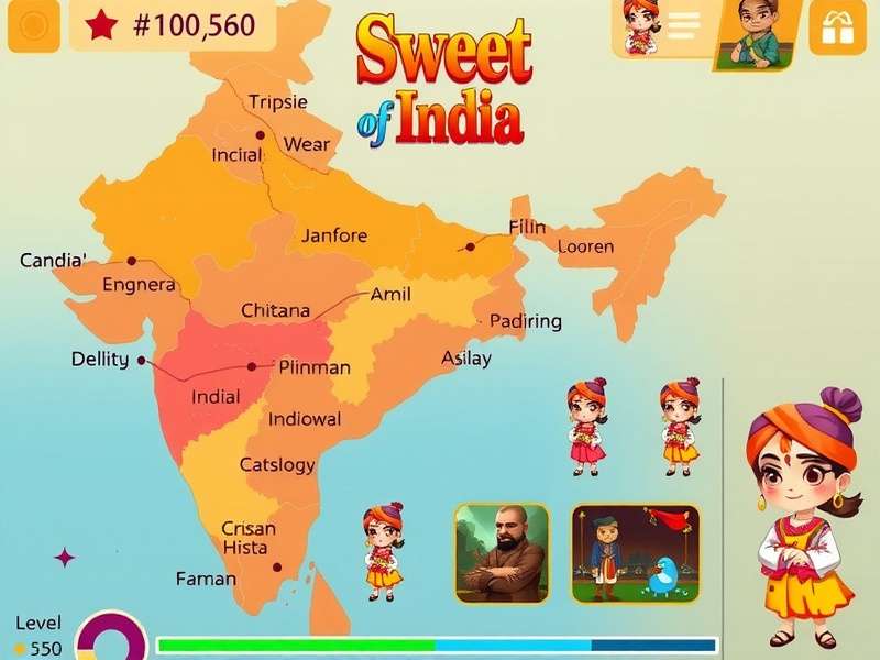 Sweet Saga Of India level progression map showing different Indian regions