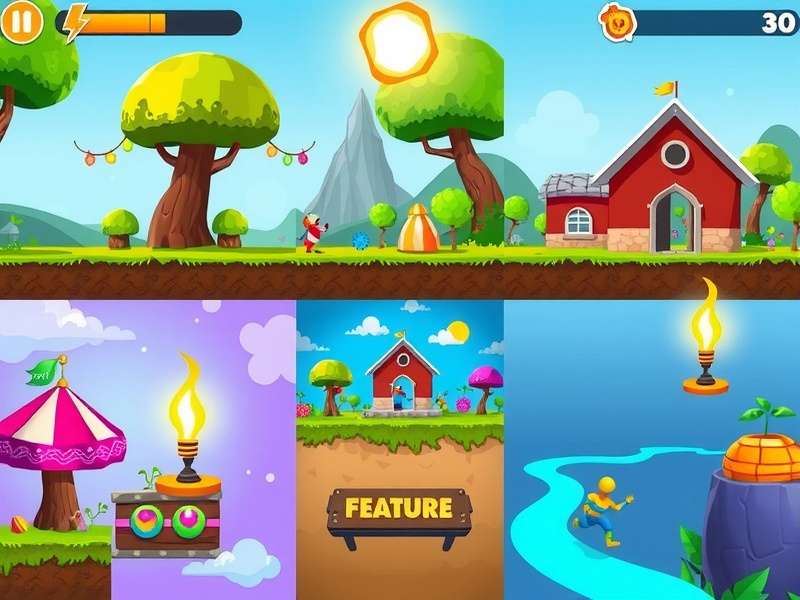 Energetic Holi Run features showcase with multiple game elements