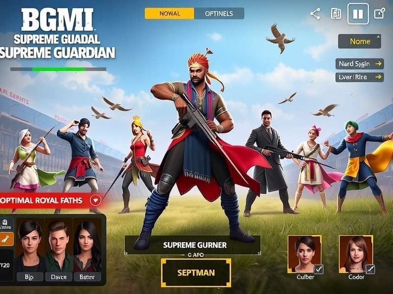 BGMI Supreme Guardian character customization options showing Indian-themed outfits