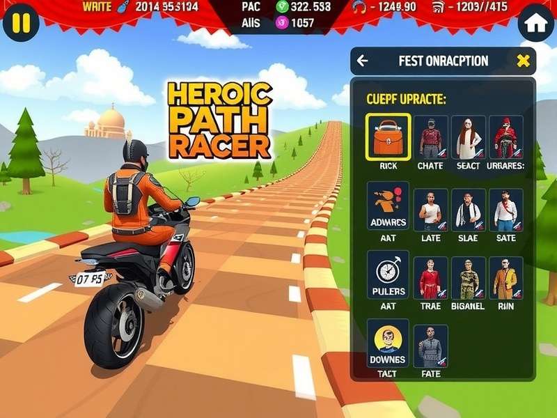 Heroic Path Racer character selection screen showing diverse racer options