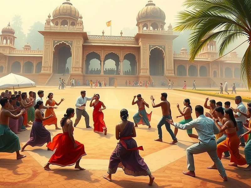 Traditional Taandav Champ gameplay showing participants in rhythmic motion