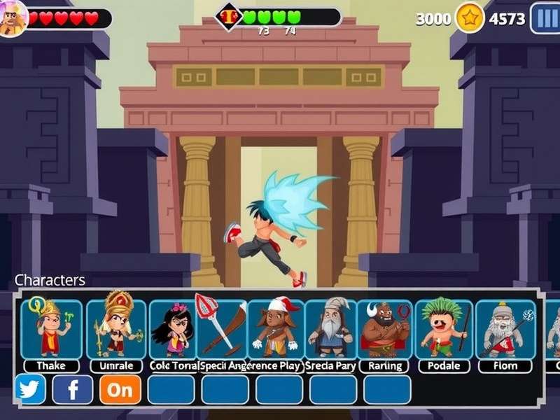 Character selection screen in Temple Dash Prodigy showing diverse mythological figures
