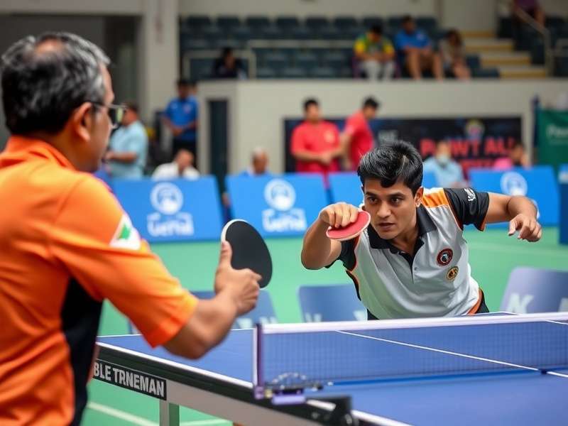 Indian Table Tennis Legend demonstrating unique playing technique