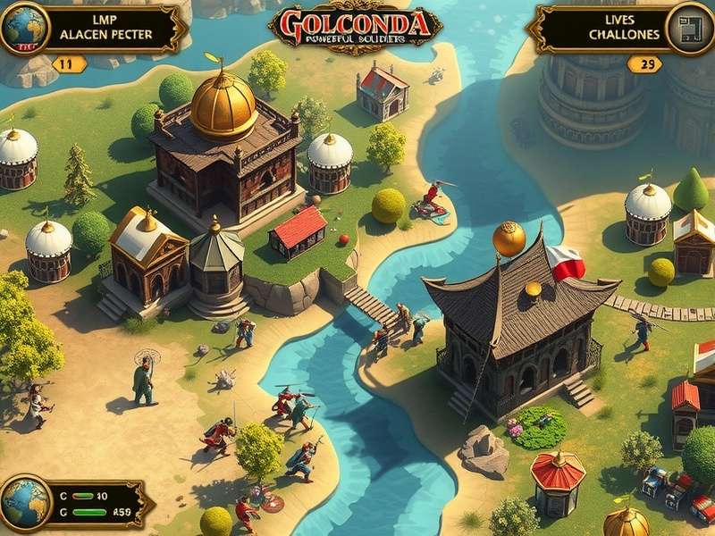 Golconda Powerful Soldiers gameplay screenshot showing strategic map view