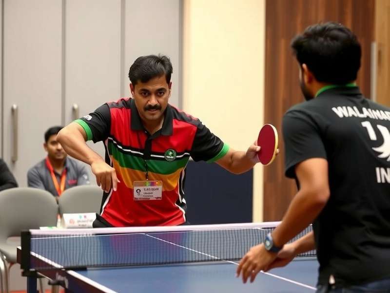 Indian Table Tennis Legend in action during an international tournament
