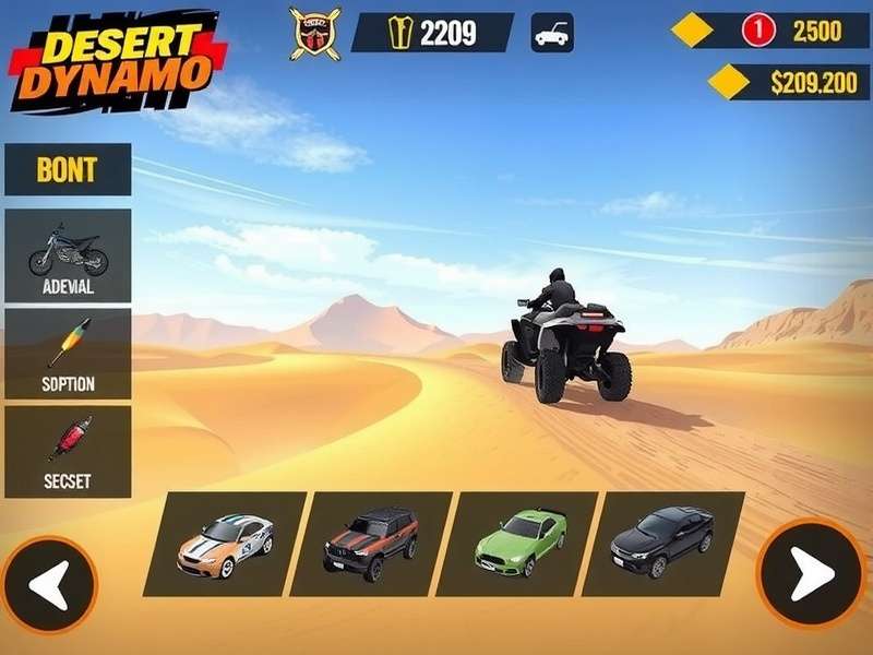 Desert Dynamo gameplay screenshot showing desert racing environment