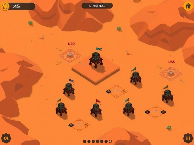 Dune Defenders gameplay screenshot showing desert landscape with defensive towers