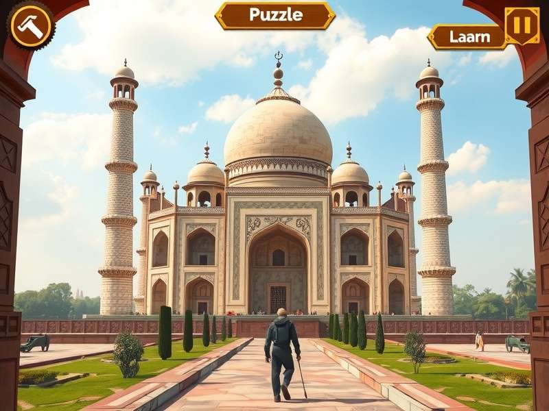 Taj Trekker gameplay showing character exploring historical monument