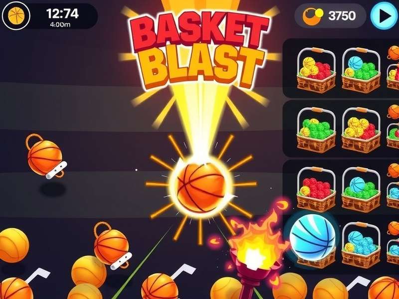 Basket Blast strategy illustration showing power-up combinations