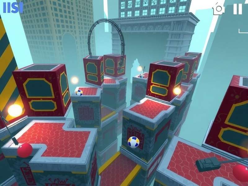 Urban Ball Enigma level design showing urban obstacles and ball trajectory