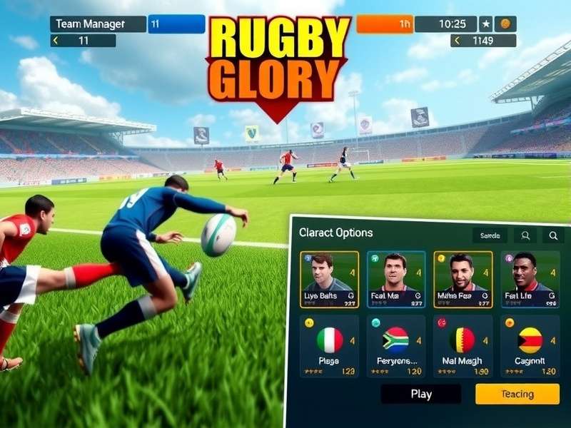 Rugby Glory IN character customization screen showing diverse options