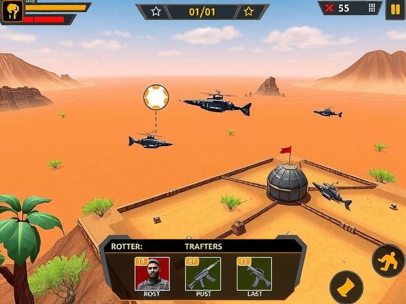 Arid Zone Assault gameplay screenshot showing desert combat