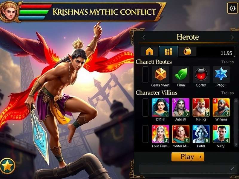 Character roster from Krishna S Mythic Conflict showing heroes and villains