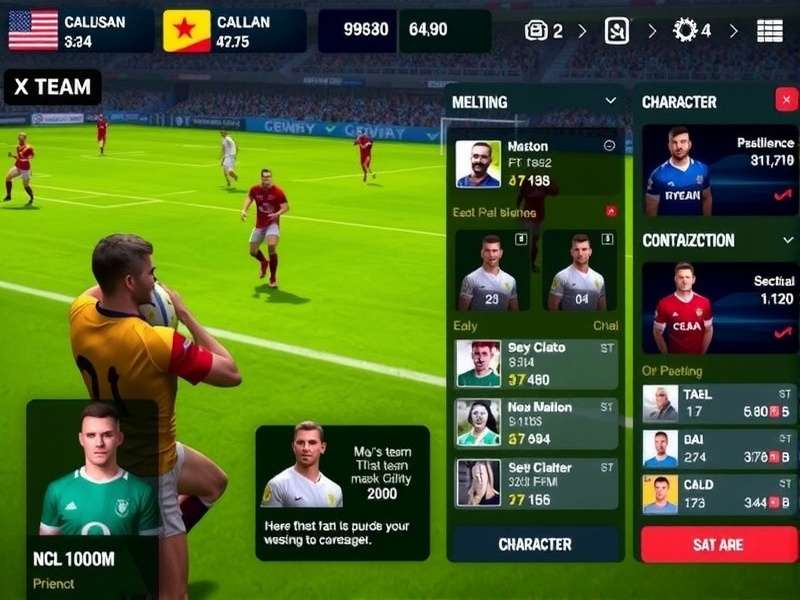 Rugby Glory IN team management interface showing player statistics