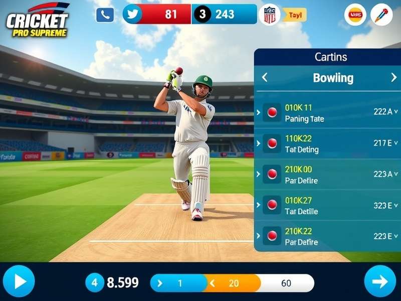 Cricket Pro Supreme bowling interface showing different delivery options