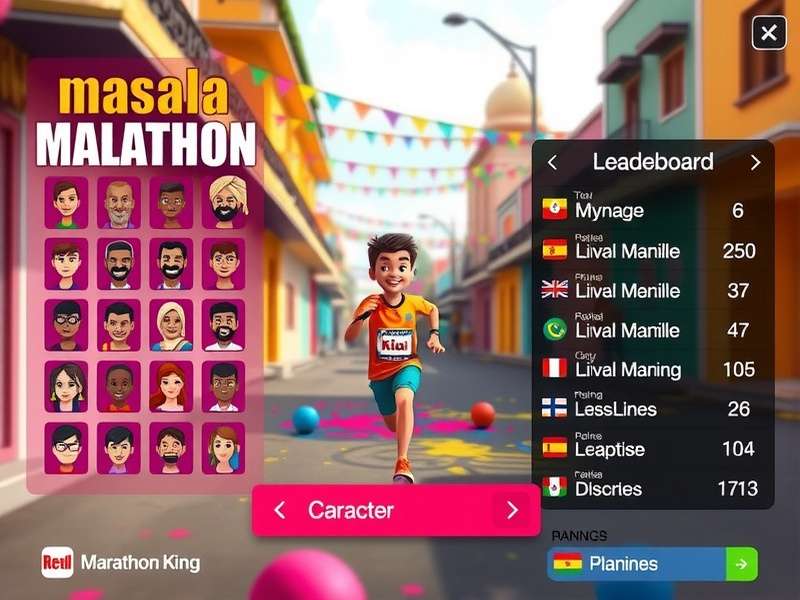Masala Marathon King gameplay screenshot showing character running through colorful Indian street