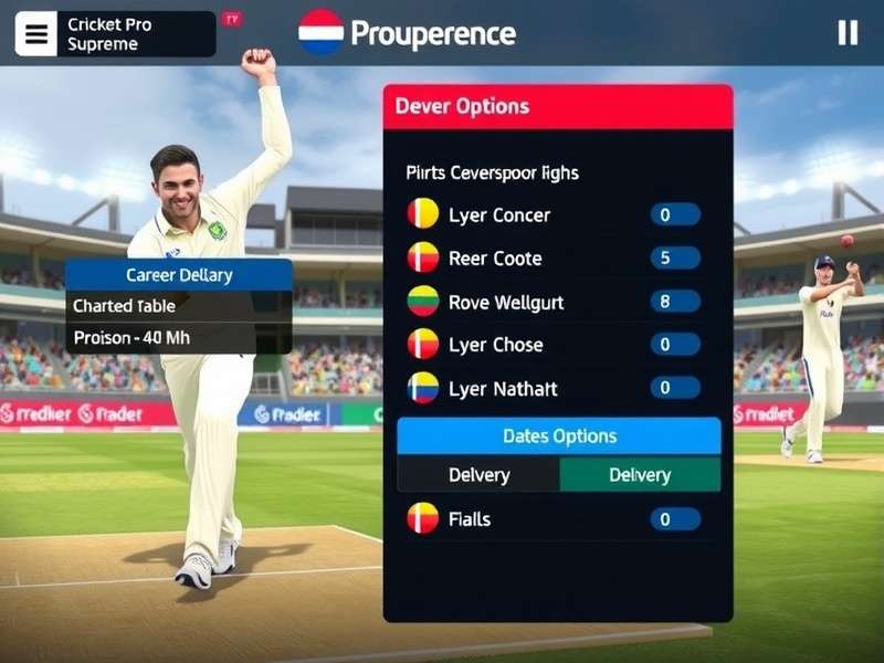 Cricket Pro Supreme gameplay screenshot showing realistic player animations and stadium environment