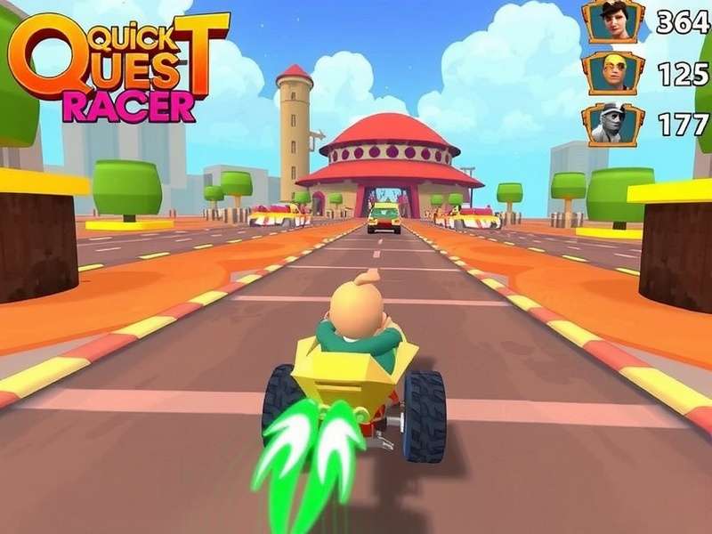 Quick Quest Racer gameplay screenshot showing vibrant racing environment