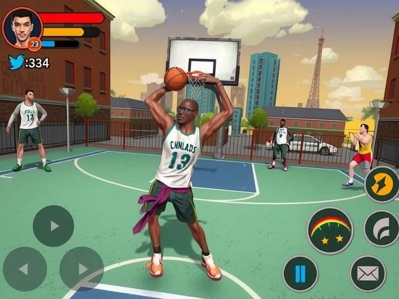 Slum Swish Pro Ace gameplay screenshot showing urban basketball environment