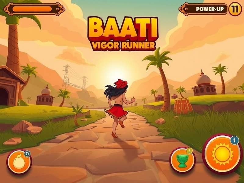 Baati Vigor Runner gameplay screenshot showing character running through vibrant Indian landscape