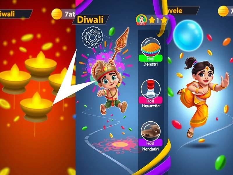 Navratri festival level with dandiya sticks and traditional dancers