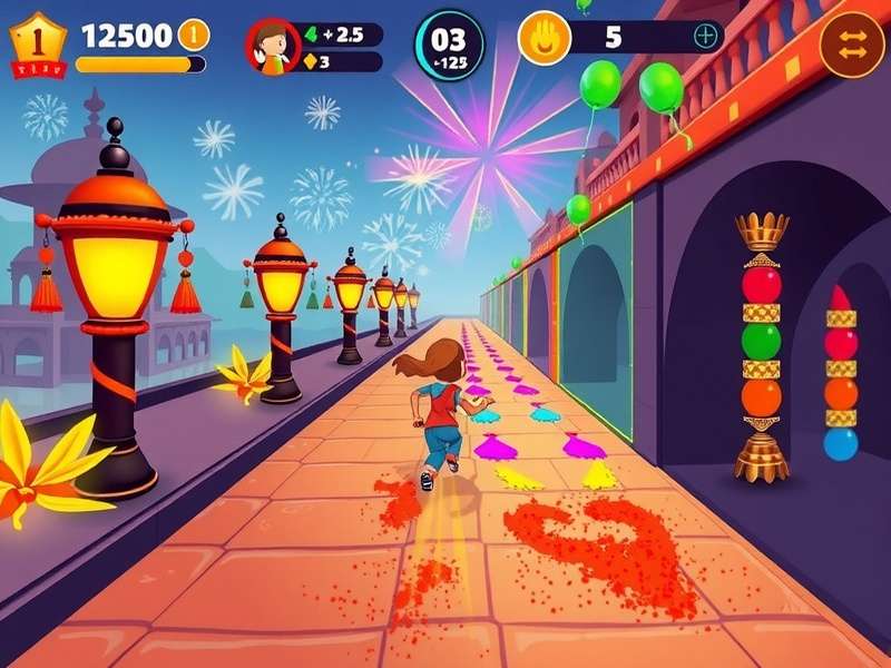 Diwali festival level in Festival Run Master with lamps and fireworks