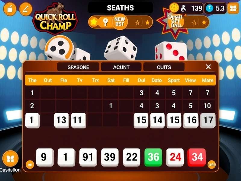 Quick Roll Champ gameplay interface showing dice and scoreboard
