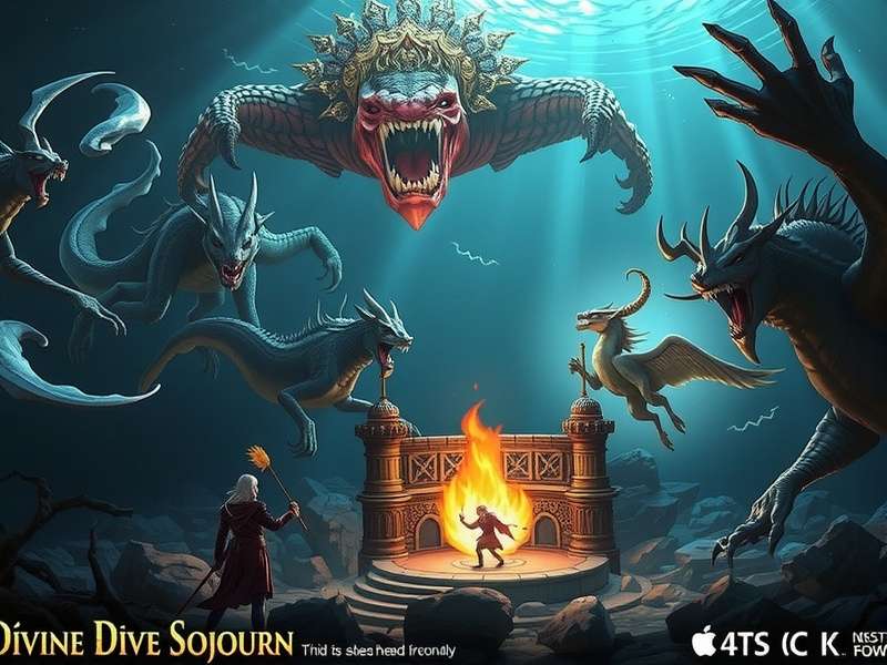 Divine Dive Sojourn story cinematic showing character interactions