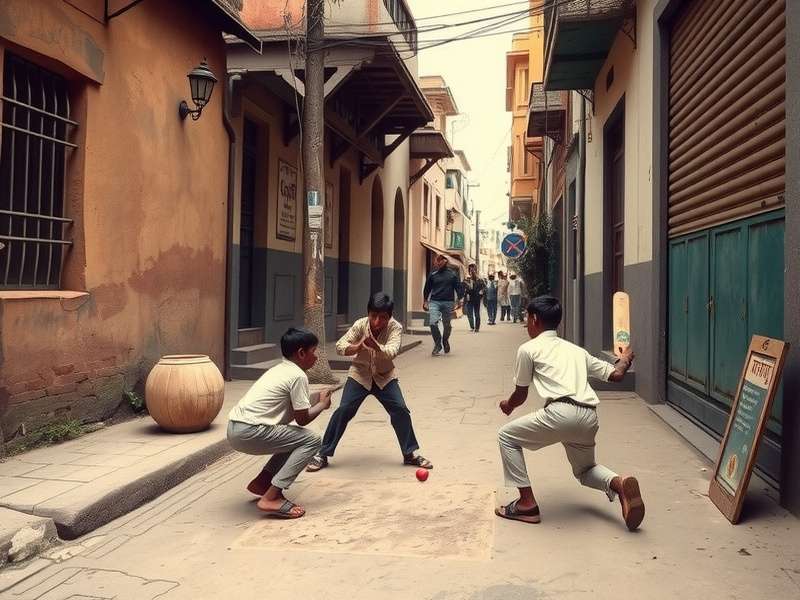 Historical depiction of street cricket in India