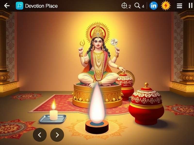 Durga Devotion Place gameplay interface showing virtual puja ceremony
