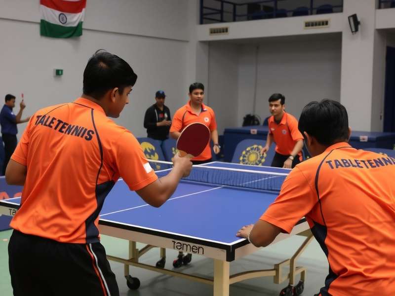 Indian table tennis players in competitive match